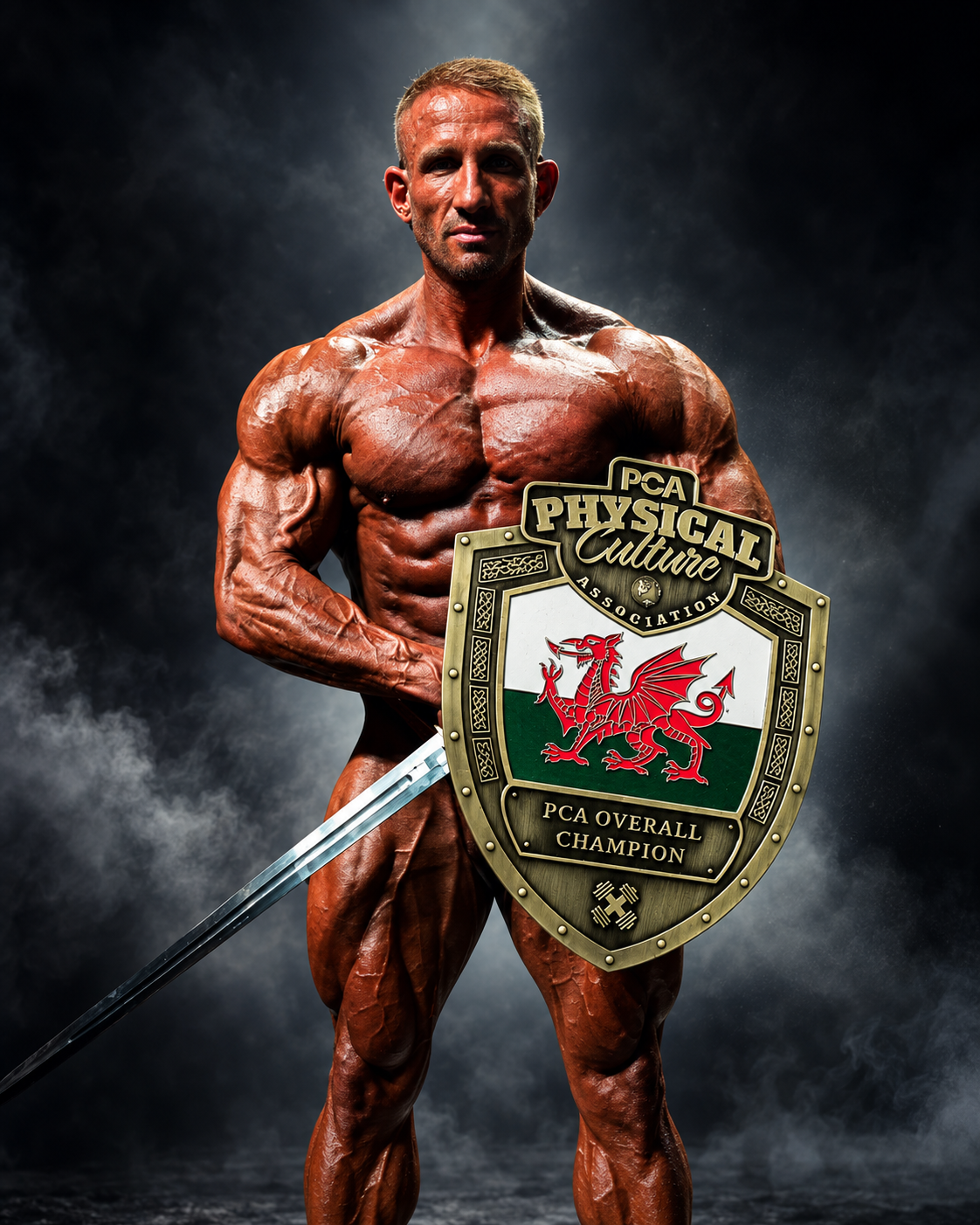 Lloyd Rutter holding a champion shield